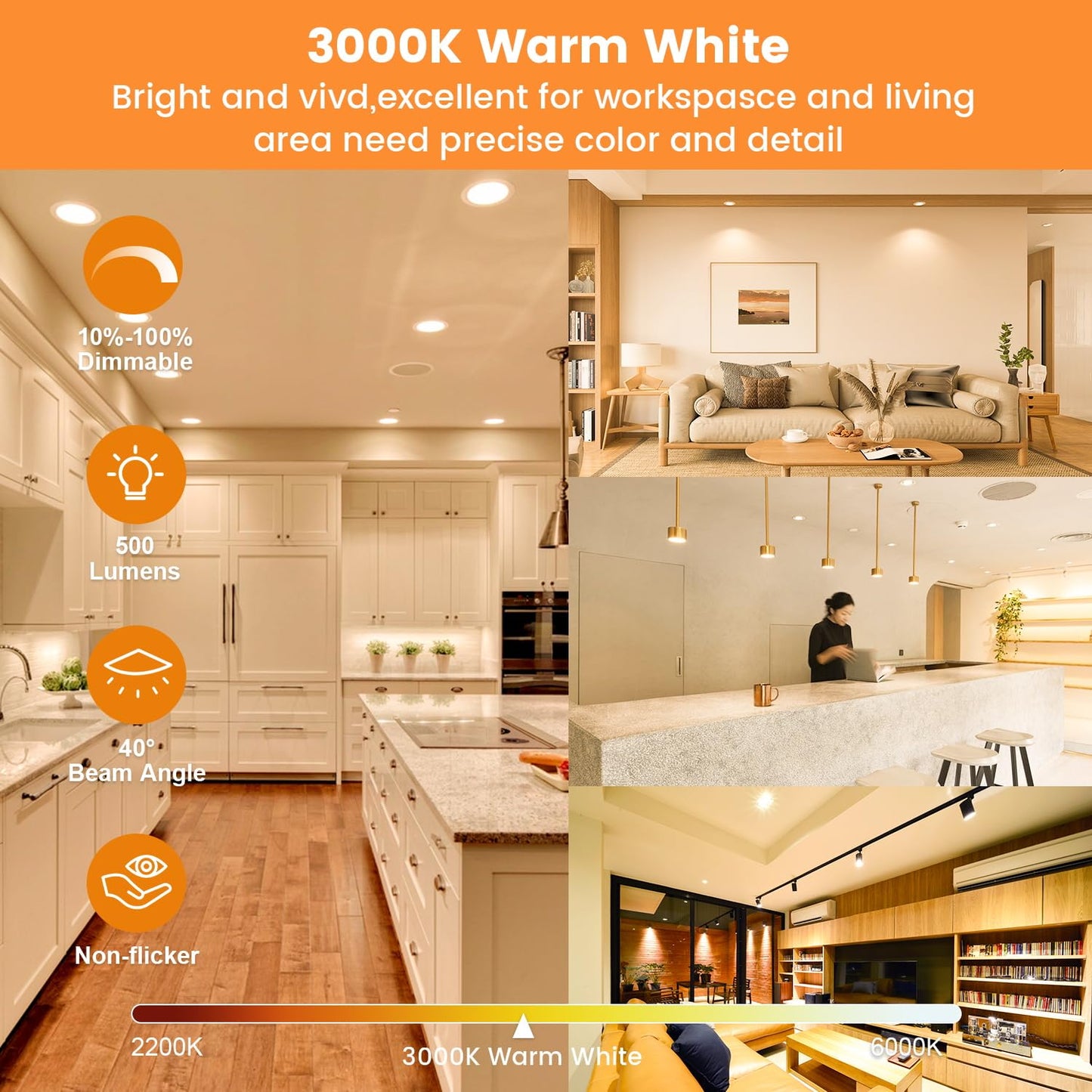 Torkase MR16 LED Bulbs Dimmable 6 Pack, 50W Halogen Equivalent, 5W GU5.3 12V Spotlight, 3000K Soft White, 500LM, 40° Beam Angle, UL Listed, Eye-Friendly, for Landscape, Recessed, and Track Lighting