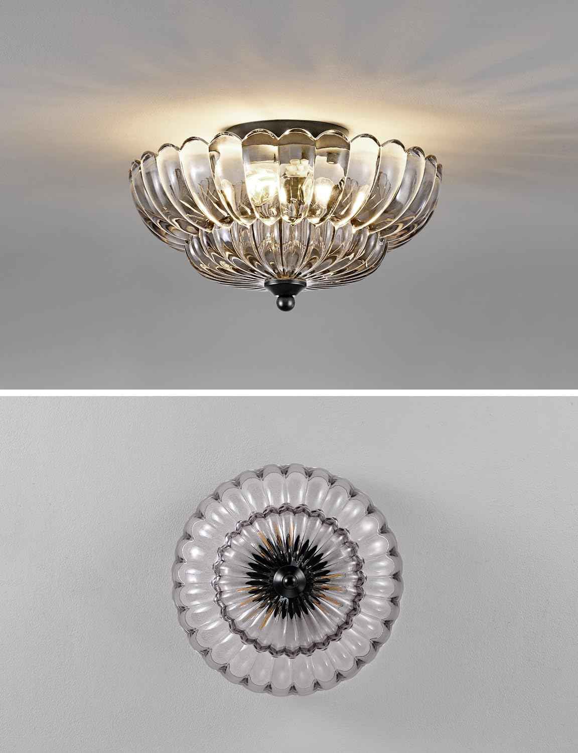 Modern 3-Bulb Semi Flush Mount Ceiling Light Fixture - Vintage Amber Glass for Bedroom, Kitchen, Living Room