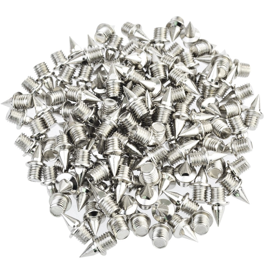 Wobe 200 Pcs 1/4" Stainless Steel Track & Cross Country Spikes with Spike Wrench, Shoe Replacement Spikes for Sprinting, Sports & Running Shoes Golf (Silver)