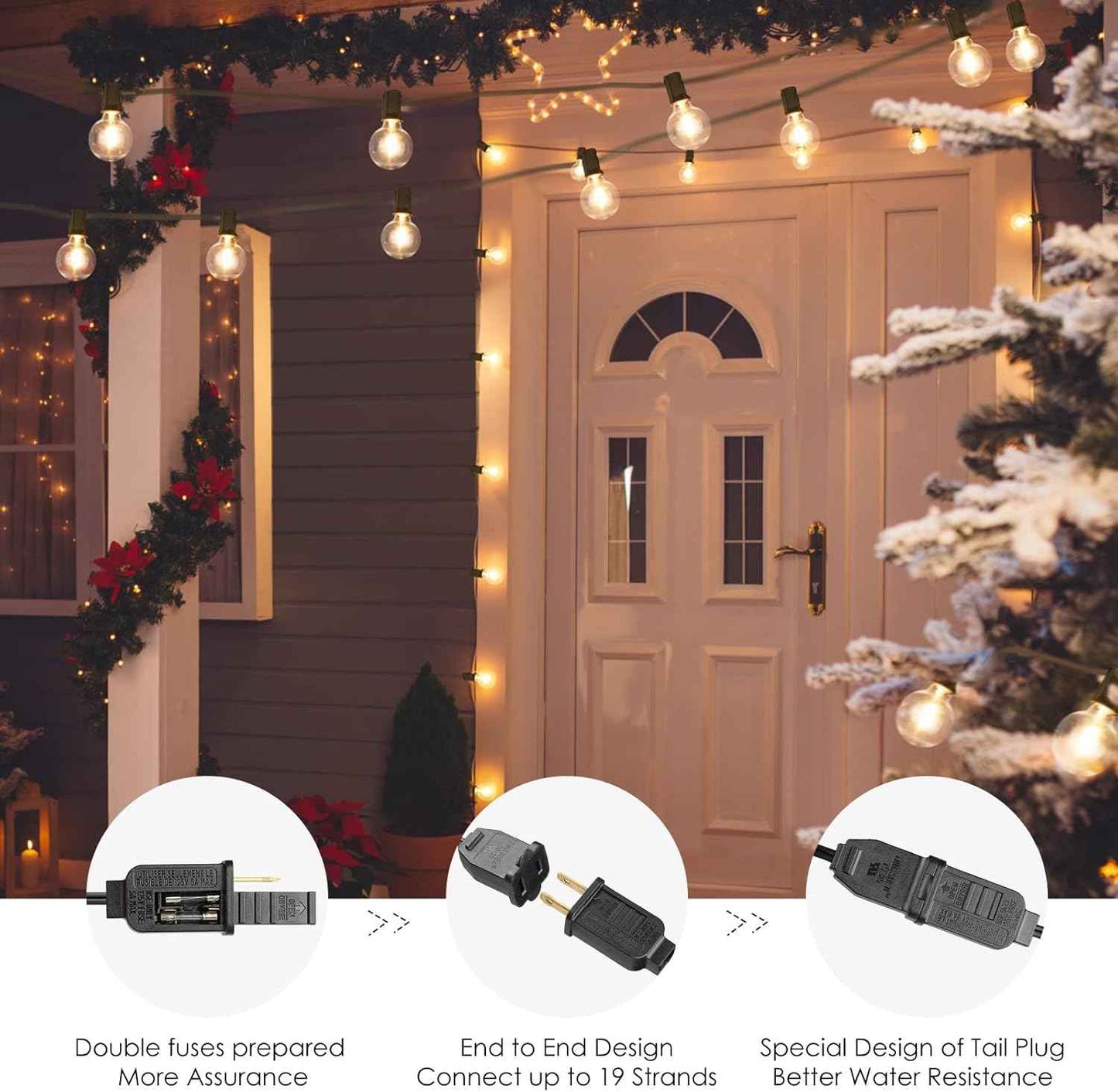 Outdoor String Lights 100FT - G40 Globe Patio Lights with 54 Waterproof LED Bulbs - Black Wire