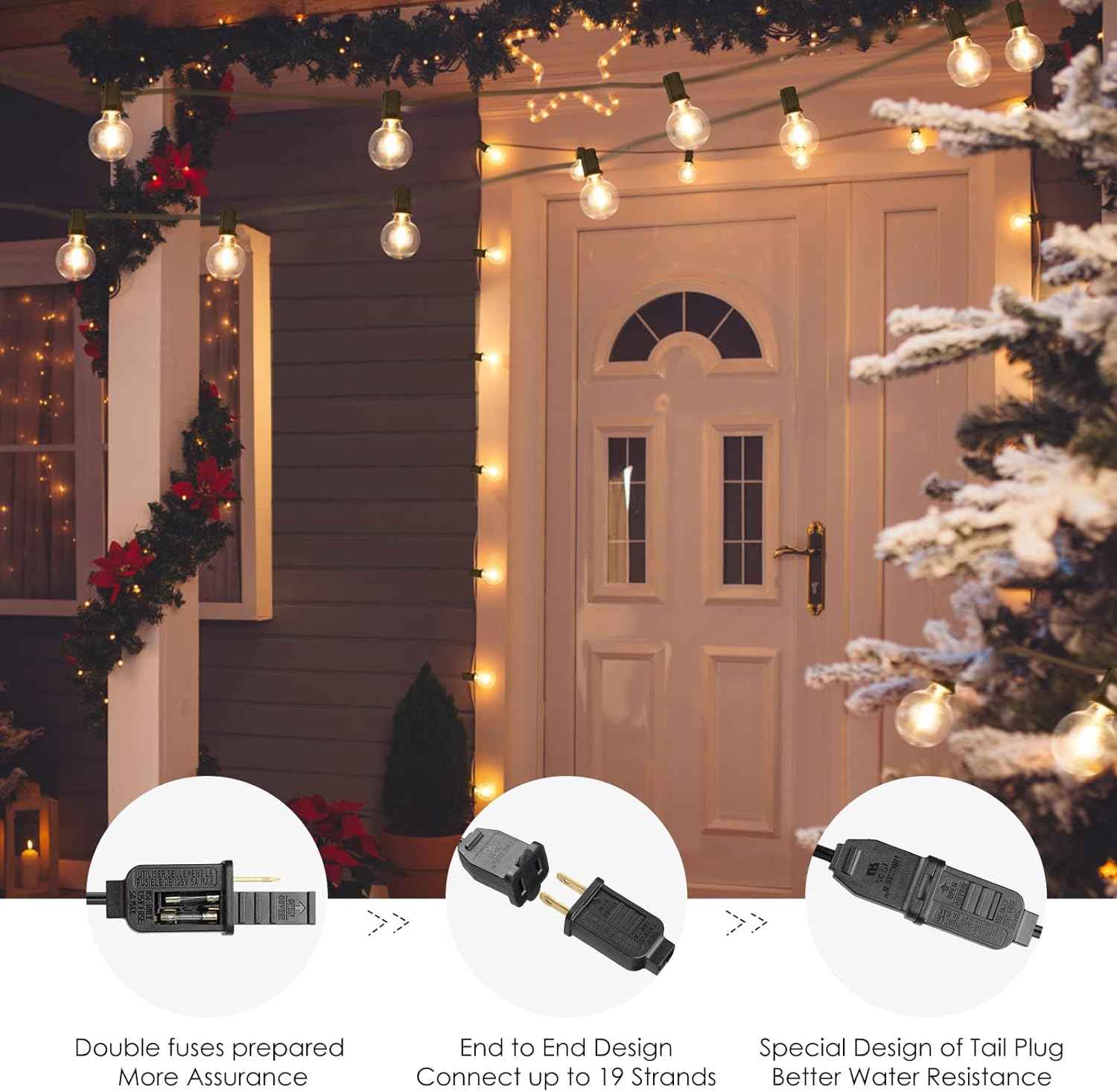 Outdoor String Lights 100FT - G40 Globe Patio Lights with 54 Waterproof LED Bulbs - Black Wire