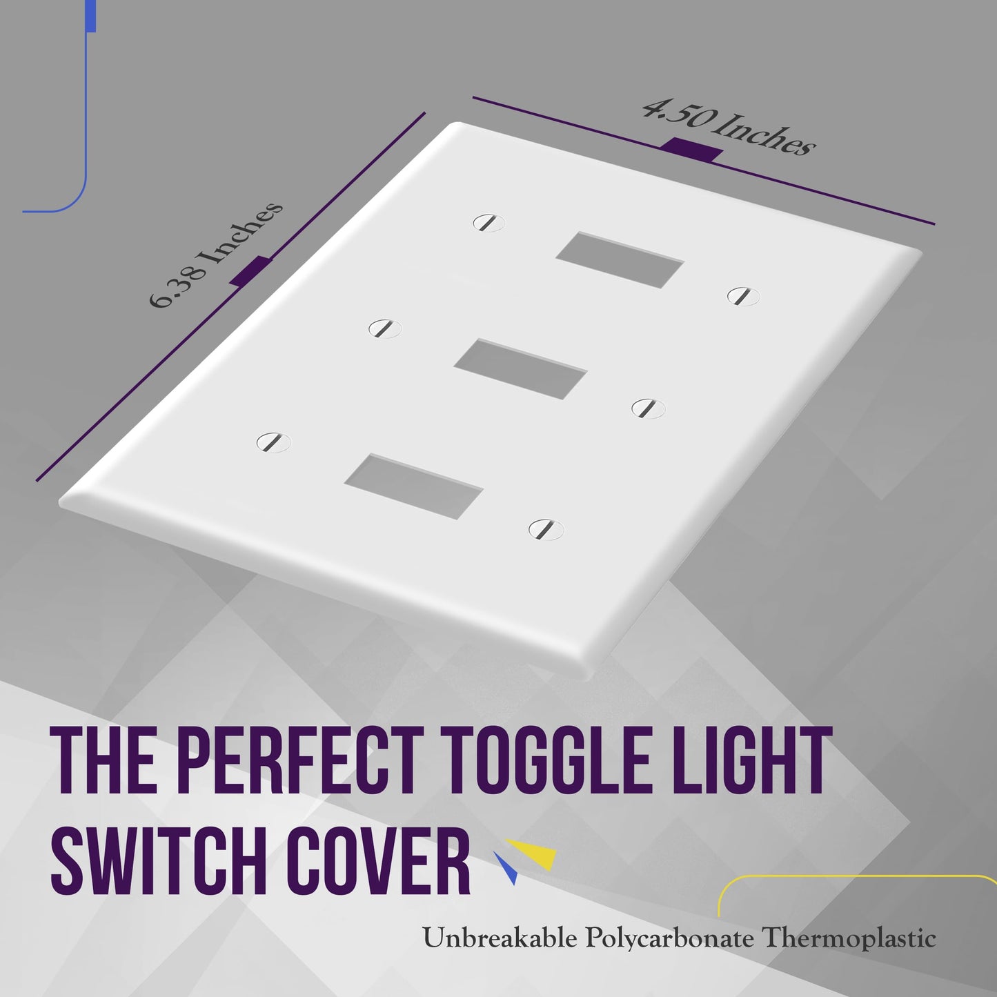 ENERLITES Triple Light Switch Wall Plate, Gloss Finish, Standard Size 3-Gang 4.50" x 6.38", Unbreakable Polycarbonate Thermoplastic, 8813-W-3PCS, White, 3 Pack