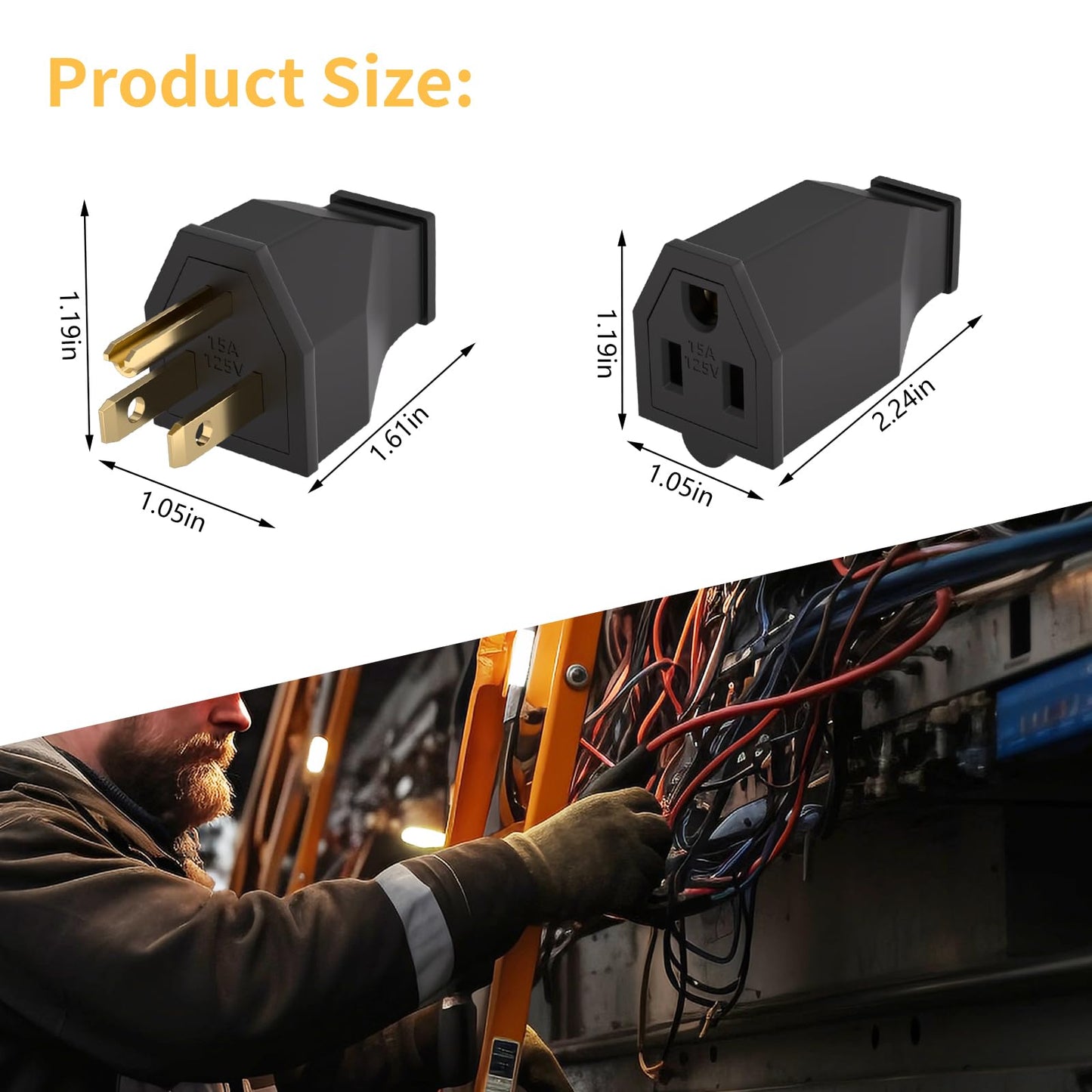 STARELO 5PCS Electrical Replacement Plug NEMA 5-15P Extension Cord Ends Black Shell 125V 15A 2Pole 3Wire.(Male)