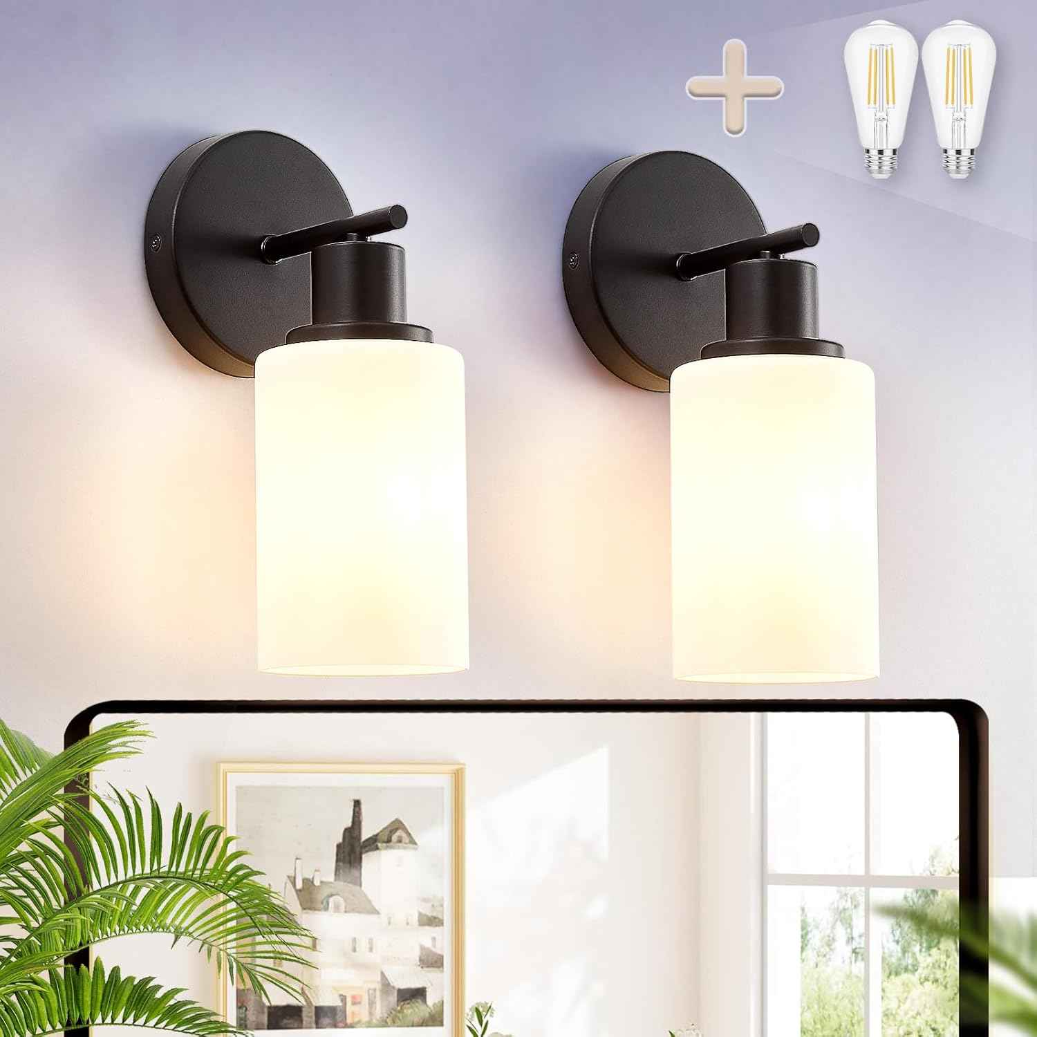 Modern Black 3-Light Bathroom Vanity Light Fixtures with Clear Glass Shades - 2 Pack