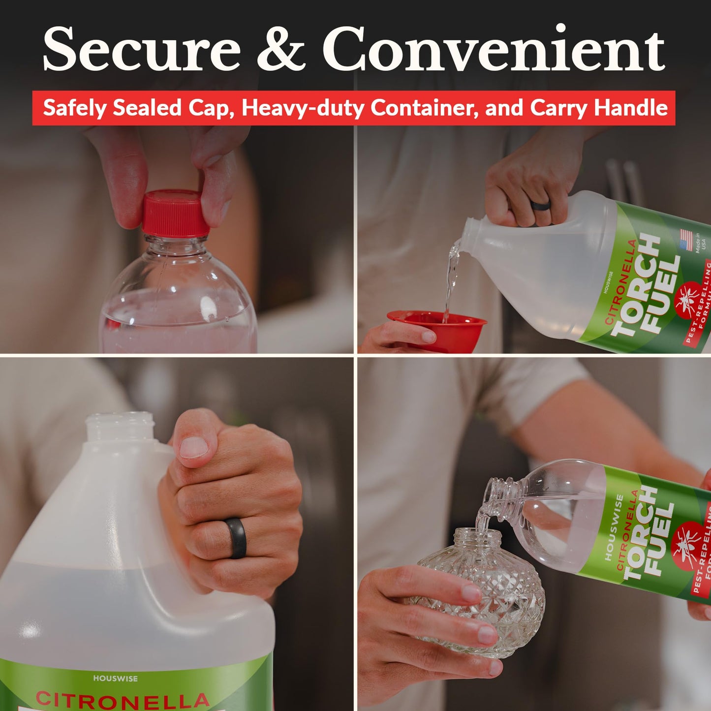 Houswise Torch Fuel (1 Quart) - Citronella Oil for Torches for Outside, Lantern Liquid Paraffin Lamp Oil Fuel, Scented Lamp Outside Citronella Torches Outdoor Paraffin