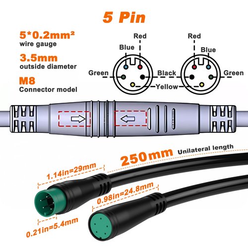 baluoqi Electric Scooter Waterproof- Waterproof Connector for Ebike Light + 5Pin Ebike Extension Cable