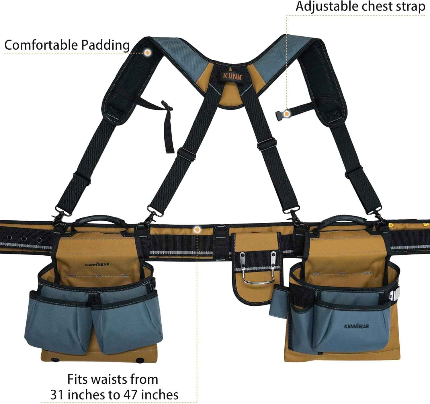 Pro Carpenter Tool Belt with Suspenders - Heavy-Duty Suspension Rig for Contractors & Electricians, Khaki