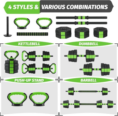 MERXENG Adjustable Dumbbell Set, 44/66/88Lbs 4-in-1 Free Weights for Home Gym, Converts to Kettlebell & Barbell with Connector, Non-Slip Grip, Ideal for Men & Women Strength Training
