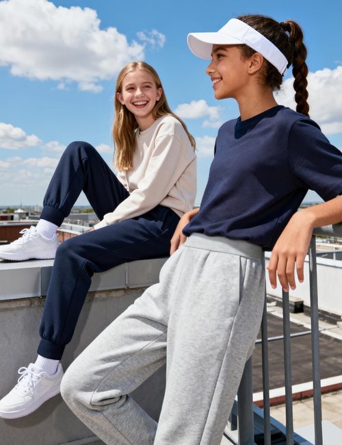 HASMES Girls Sweatpants Kids Joggers Sweat Pants High Waisted Casual Pants with Drawstring 7-14Y Navy