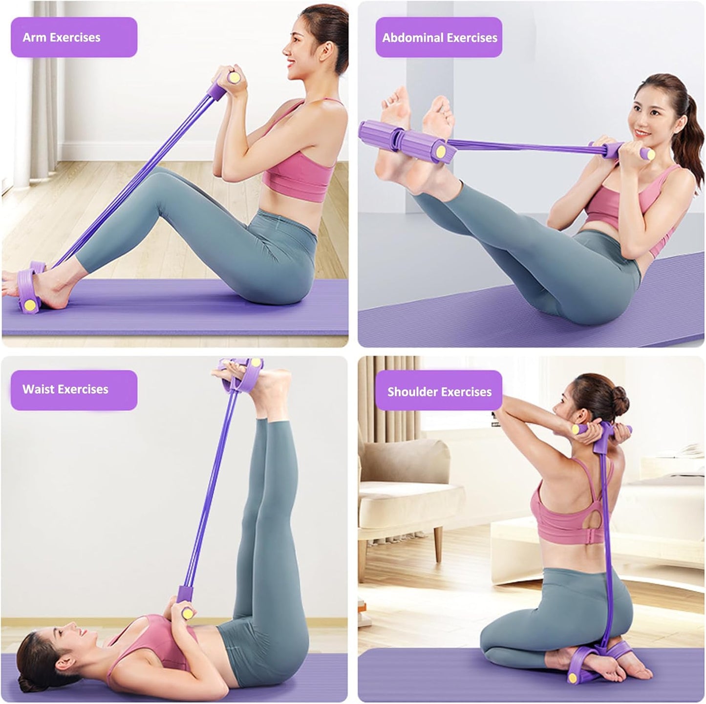 PWireless Pedal Resistance Bands - 6-Tube Manual Tension Training | Natural Rubber for Full-Body Workouts