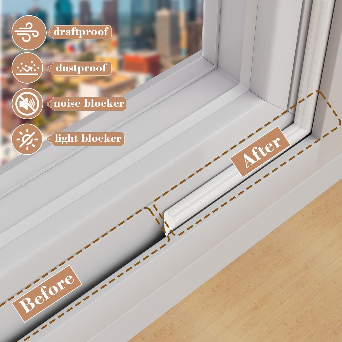 9.8 Ft Weather Stripping Door Seal Strip,Adhesive Foam Window Insulation Weather Strip for Winter,Soundproofing Weatherstripping for Door Frame Seal,Wedge Window Draft Stopper Gap Filler,White