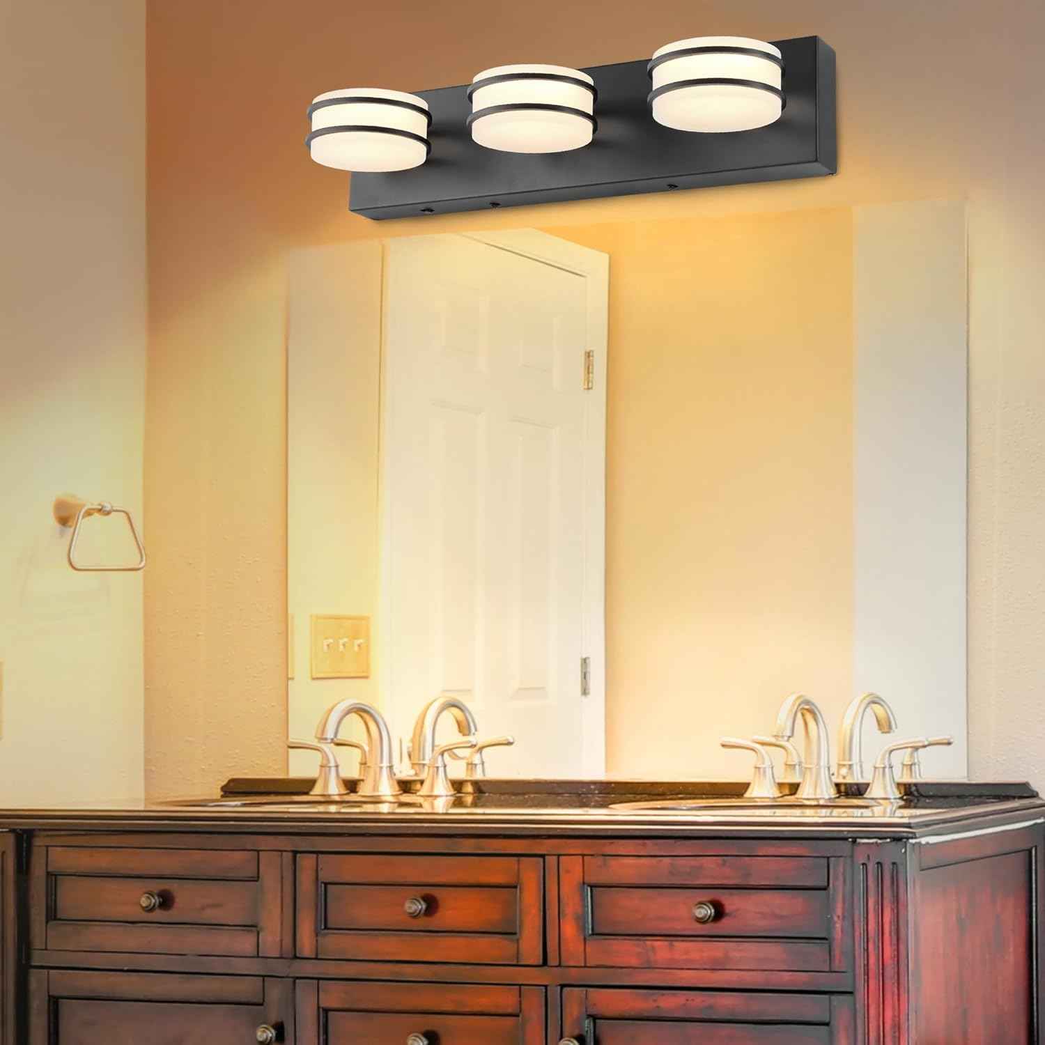 LED Chrome 3-Light Dimmable Bathroom Vanity Light Fixture - Modern Acrylic & Stainless Steel Over Mirror Lighting