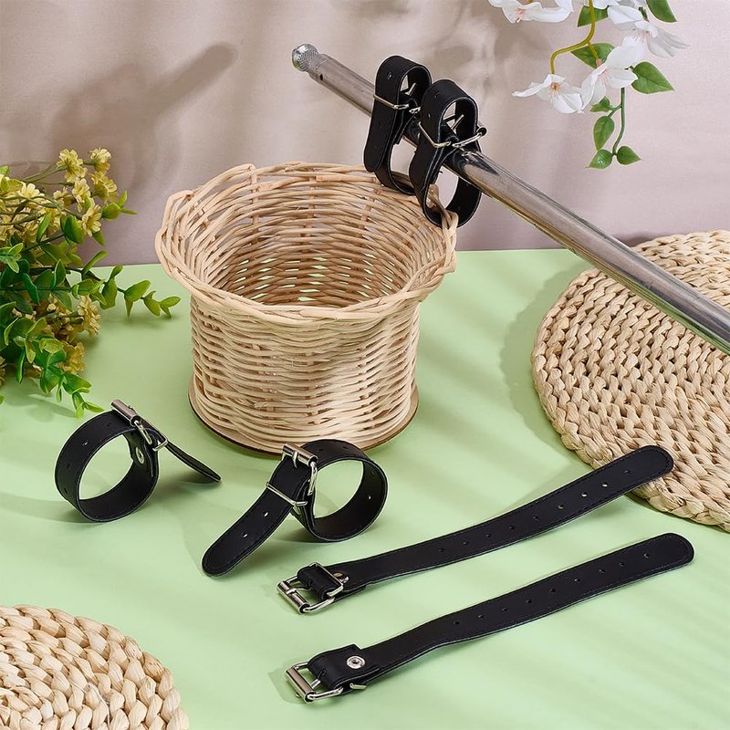 PH PandaHall 4 Pairs Bike Basket Straps, Black PU Leather Strap Leather Leash Bicycle Buckles Adjustable Handle Bars Strap Belt for Bike Front Basket Bicycle Basket, 8.66x0.75 inch