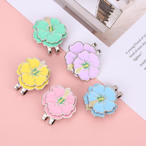 lasuroa 5pcs Magnetic Golf Ball Markers for Women, Stainless Steel Flower Golf Ball Marker Hat Clip for Women Hat Bag Decoration