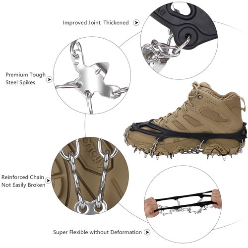 Crampons Upgraded 19 Spikes Ice Snow Grips Traction Cleats System Safe Protect for Walking, Jogging, or Hiking on Snow and Ice (X-Large)