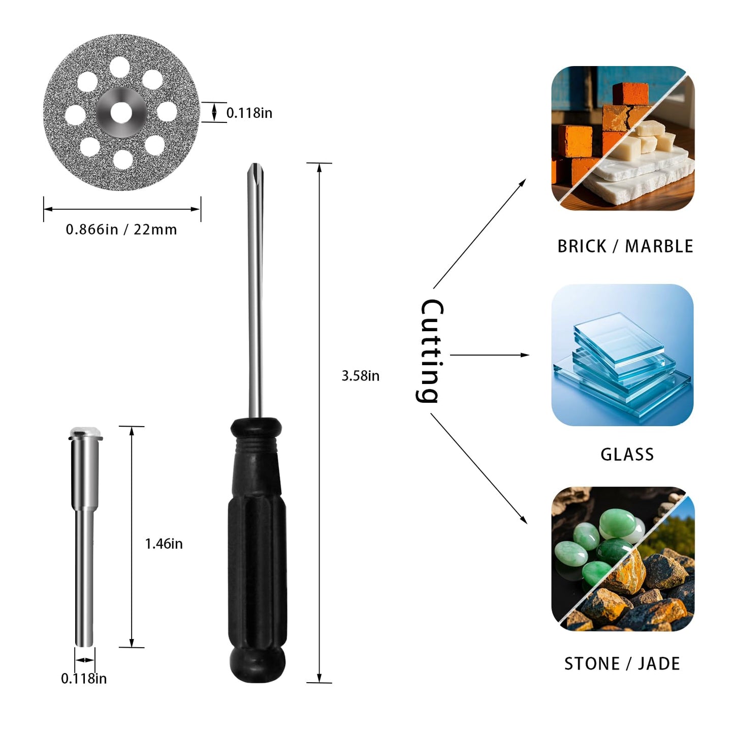 66Pcs Cutting Wheel Set for Dremel Rotary Tool 20Pcs Resin Cutting Discs 6Pcs HSS Circular Saw Blades 10Pcs 545 22mm Diamond Cutting Wheels 20Pcs Sanding Drum 8Pcs Shank and 2Pcs Screwdrivers