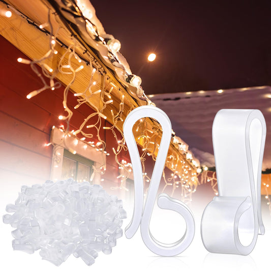 Namalu 100 Pcs Christmas Light Clips Gutter Clips for Hanging Outdoor Lights Plastic Weatherproof Gutter Hooks Hanging String Lamp Holder Mount to Shingles for Halloween Xmas Tree Decor (White)