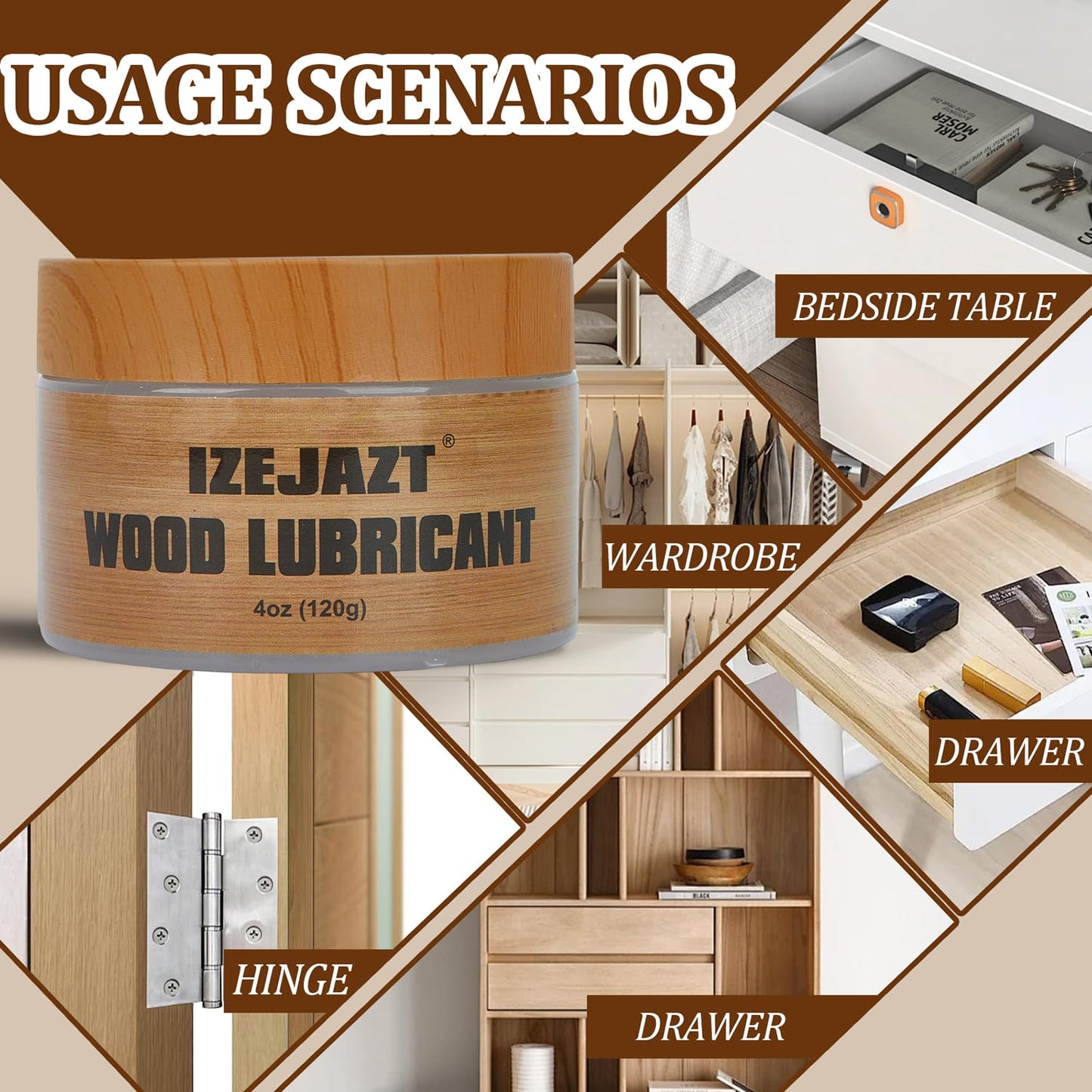 IZEJAZT Drawer Wax,Multi - Purpose Paste Wax and Lubricant for Wood Furniture, Doors and Drawers - Wood Wax, Door Hinge Lubricant, Wood Drawer Lubricant(4 Oz)