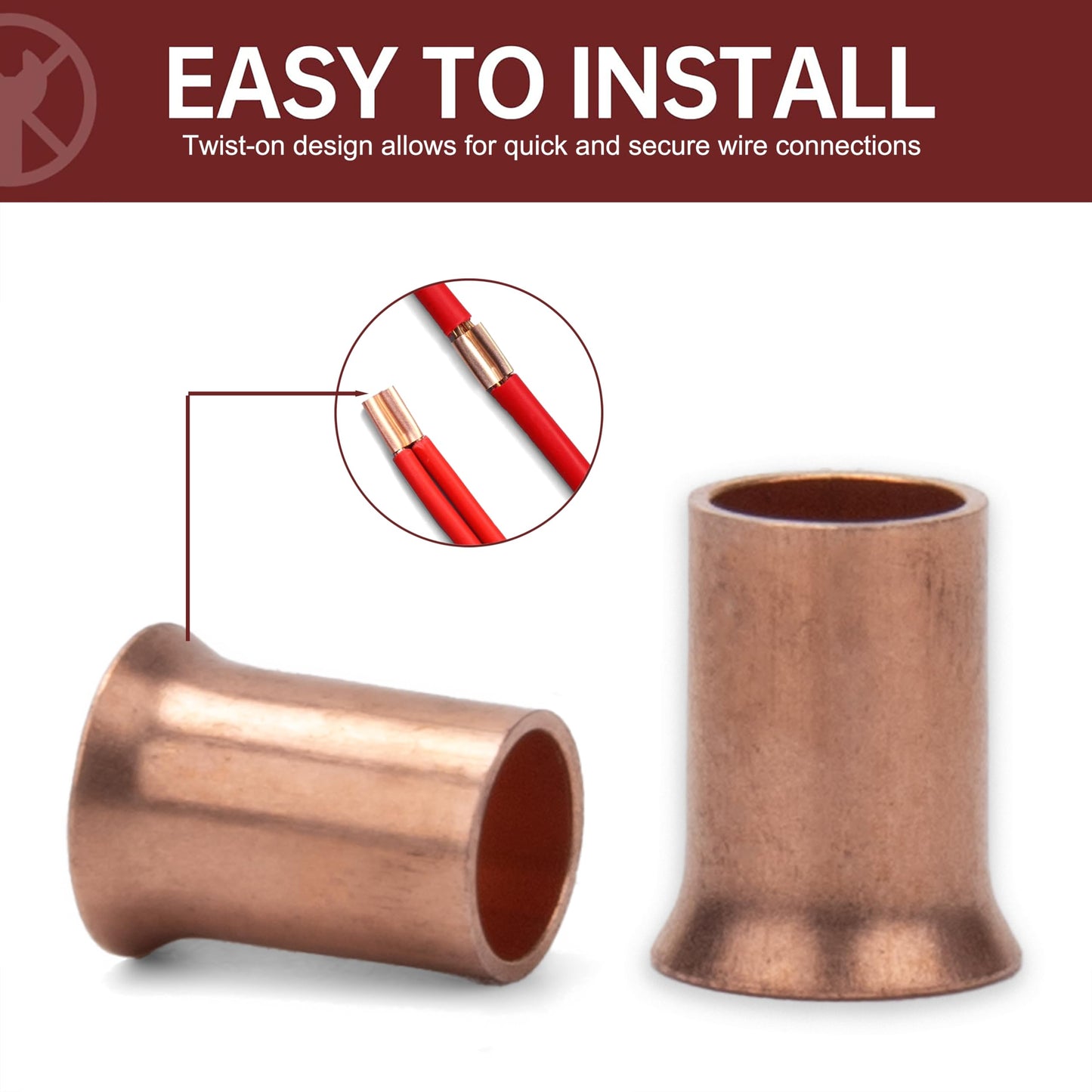 Copper Crimp Sleeve Wire Connectors, 18-10 AWG Wire Range, Pack of 100