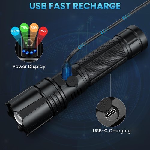 Bitlyle Rechargeable LED Flashlights High Lumen,99,000 Lumens Super Bright Flashlight,Powerful Flash Light with 5 Modes Waterproof Handheld Flashlight for Home Outdoor Camping