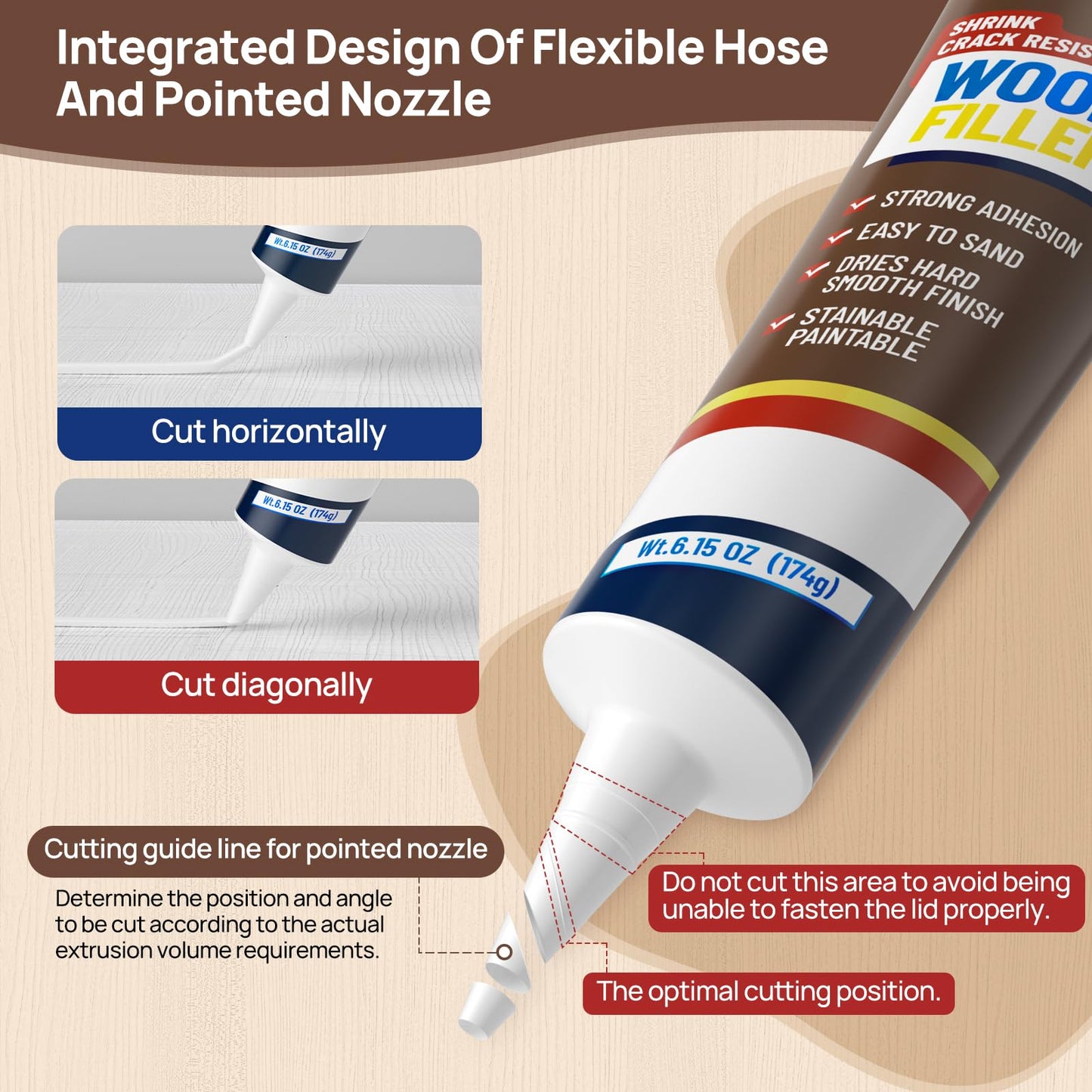 Boncart Wood Filler, 6.15 oz Paintable Wood Putty, Easy to Sand, Shrink & Crack Resistant, Quick Repair for Cracks, Holes and Damage (White)