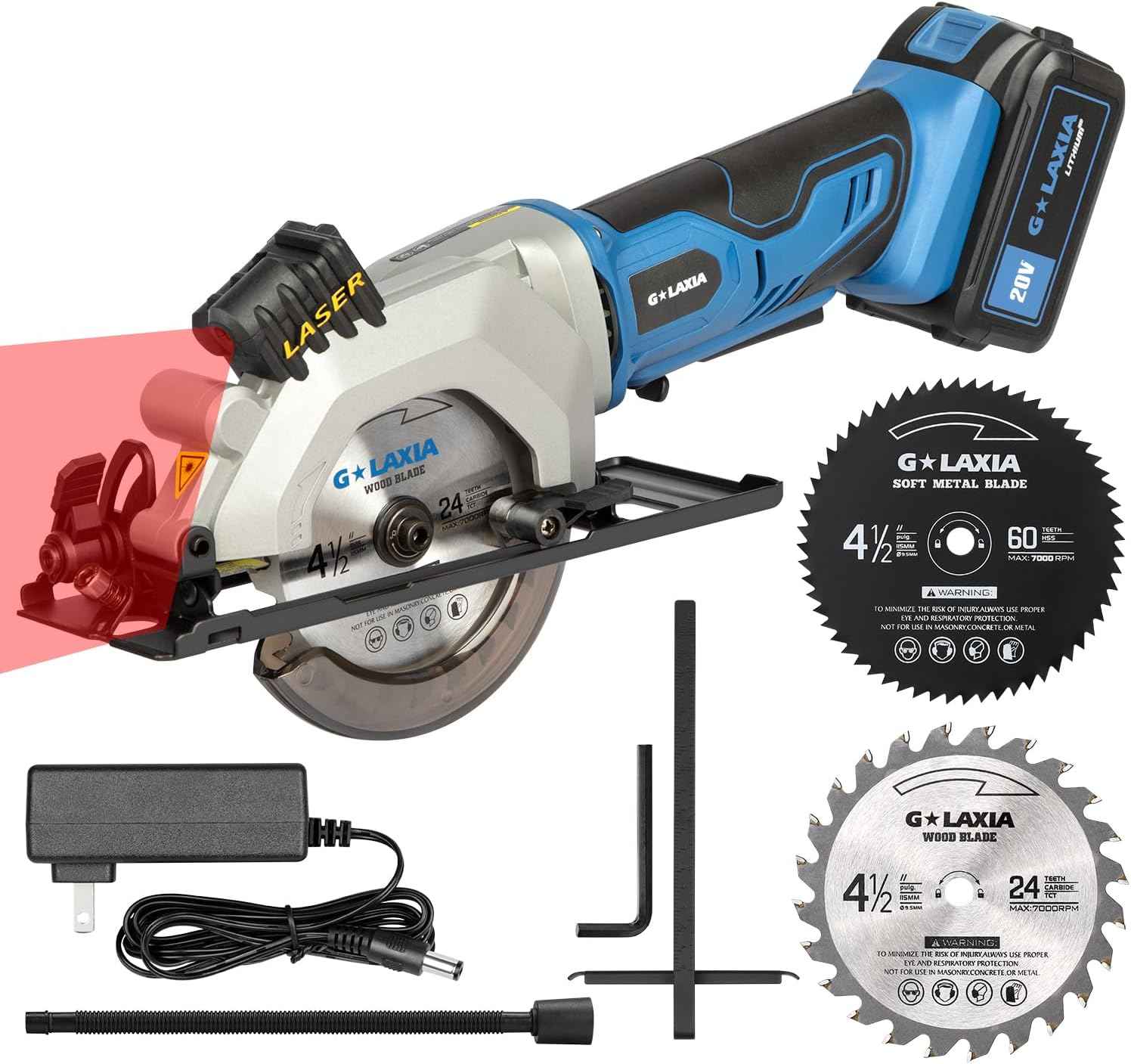 Compact Mini Circular Saw 4-1/2” with Laser Guide & 4.0A Battery - Ideal for Wood & Plastic Cuts