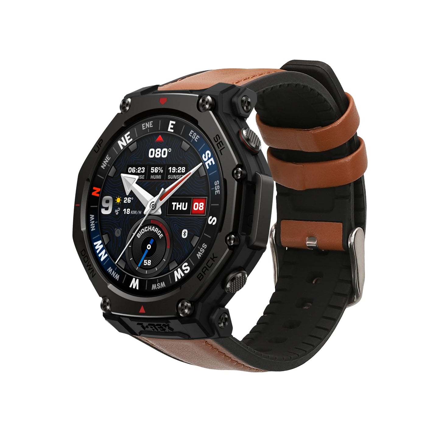 kwmobile Strap Compatible with Amazfit T-Rex 3 Strap - Silicone and Leather Sport Wristband - Brown/Black