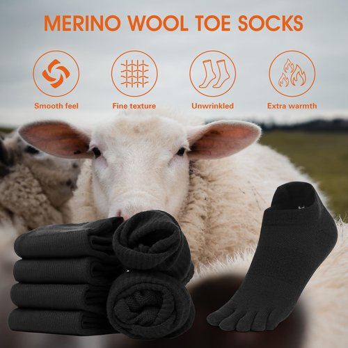 aomagic Merino Wool Toe Socks for Men and Women Athletic Runing Ankle Toe Separation Socks (3 Pairs), Large