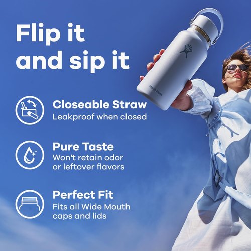 Hydro Flask Water Bottle - Insulated Stainless Steel with Wide Mouth Flex Straw Lid | 32 Oz Reef Pink, Leakproof & Refillable