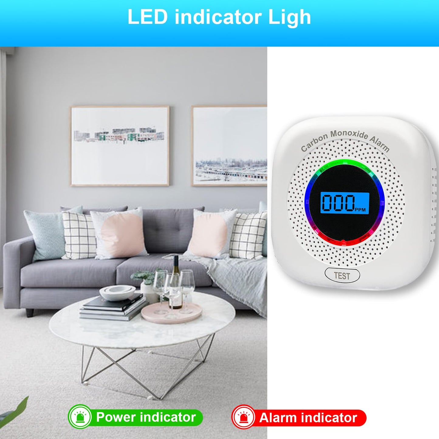 Carbon Monoxide Detectors,Carbon Monoxide Alarm/Monitor Battery Operated with Light&Digital LCD Display, Portable Traval CO Detector Alarm for Home,Bedroom,Office,RV,Warehouse