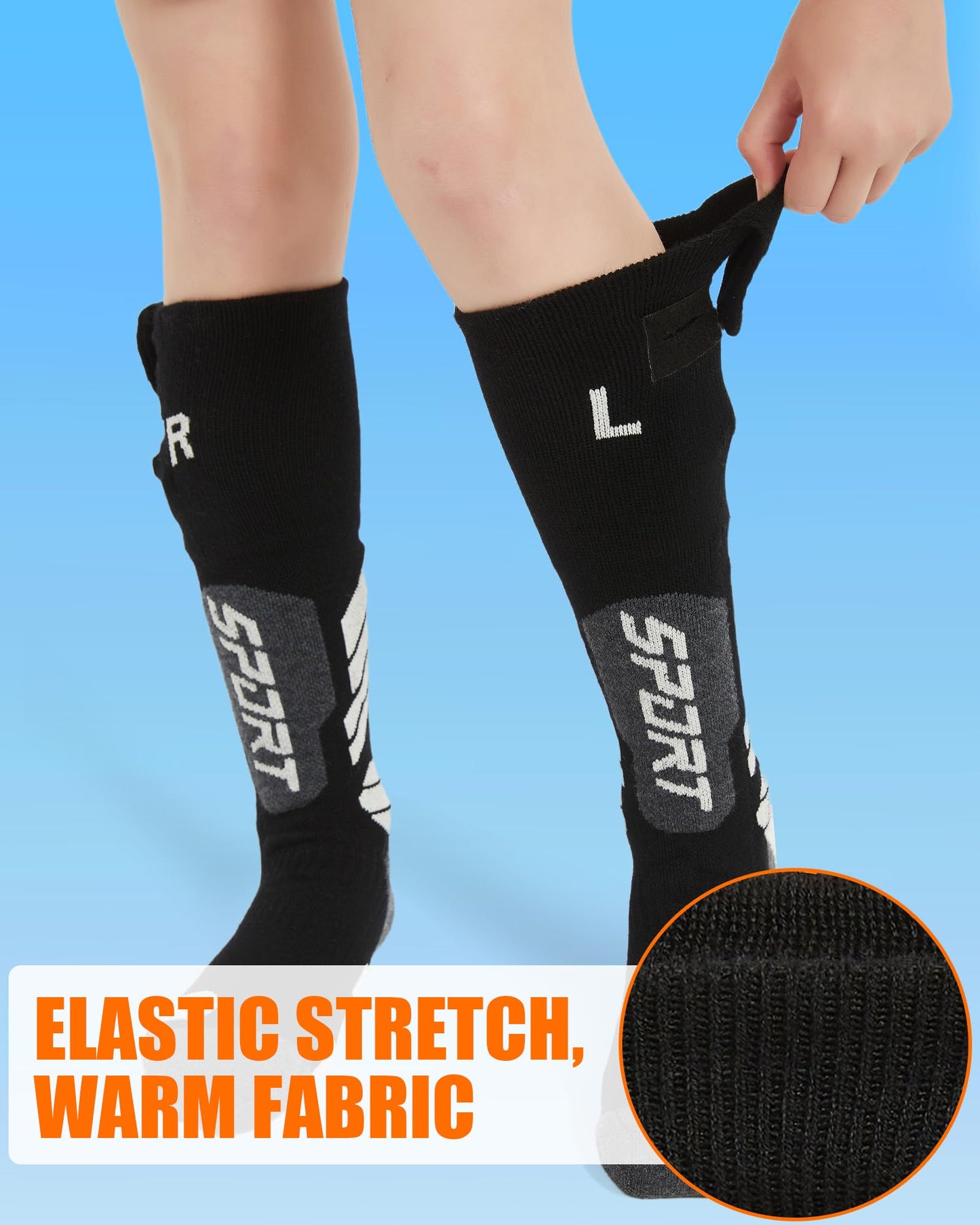 Kids Heated Socks - Boys and Girls Electric Heating Wool Knee High Skiing Socks, 5000mAh Battery Pack (Black, S/M)