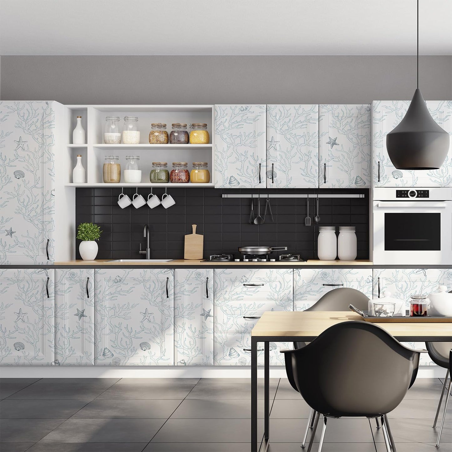 Akywall Ocean Wallpaper Peel and Stick White and Blue Contact Paper Textured Sea Coral Starfish Shells Self Adhesive Vinyl Roll Stick on Wallcovering Cute for Home Decor 118in