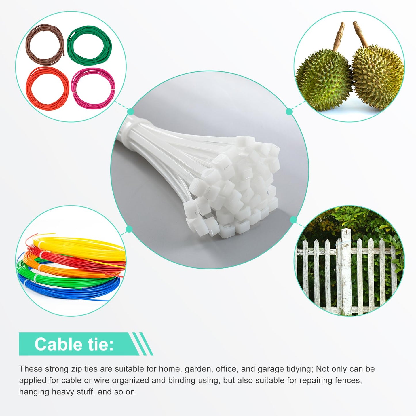 Shappy 50 Pcs Zip Ties Heavy Duty Strong Large Cable Wire Ties Zip Industrial Sturdy Wire, Awnings Tying Branches Bundling of Crops Fixed Water Pipes(18 Inch, 24 Inch, 30 Inch,White)