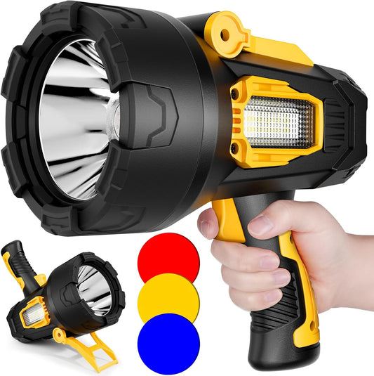 99000 Lumens Rechargeable Spotlight with Tripod - Super Bright LED Flashlight for Hunting & Outdoor Use