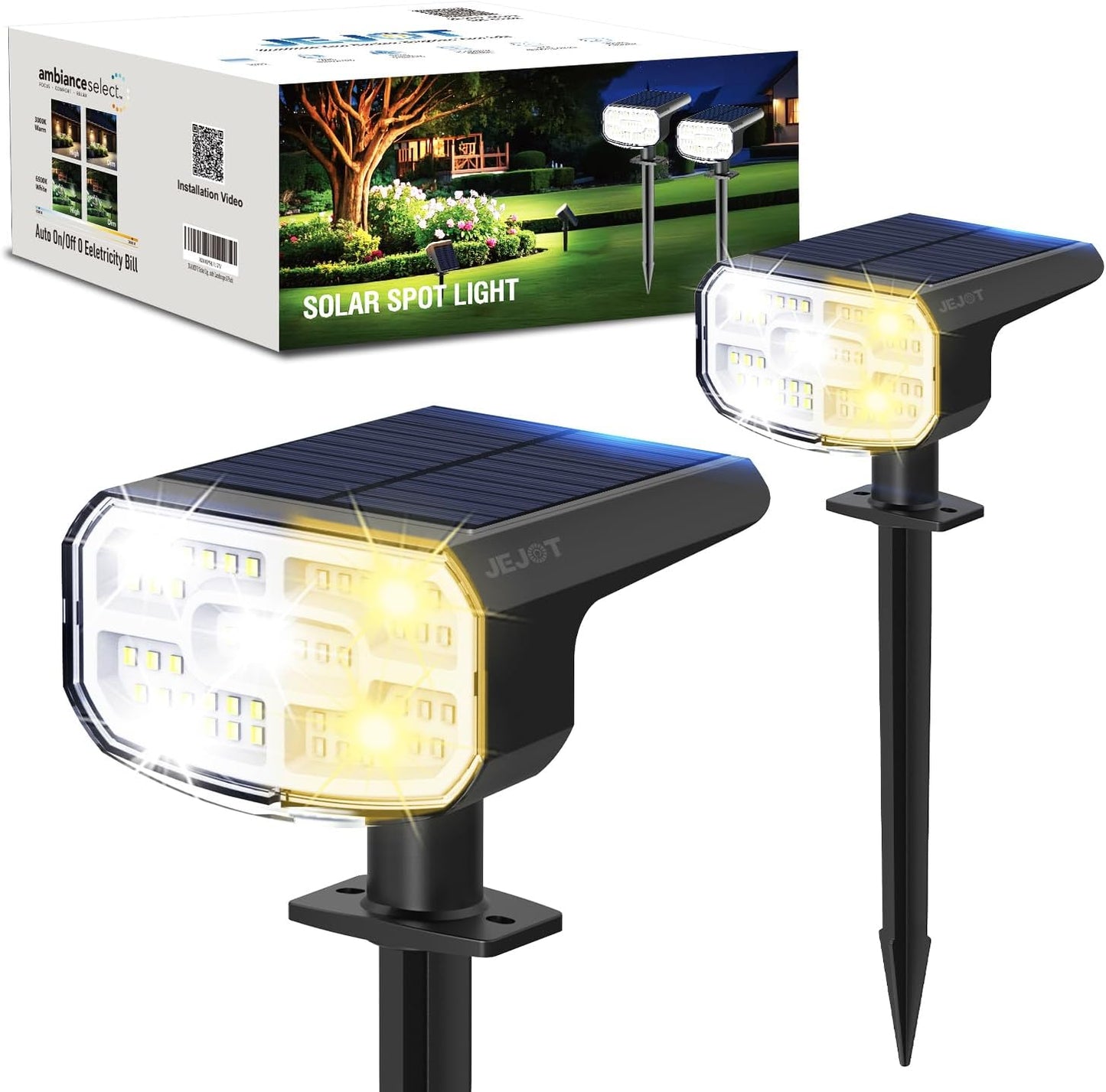 Super Bright Solar Spot Lights - 6 Pack, Waterproof IP65, 2 Color Temperatures, 4 Modes for Outdoor Landscape