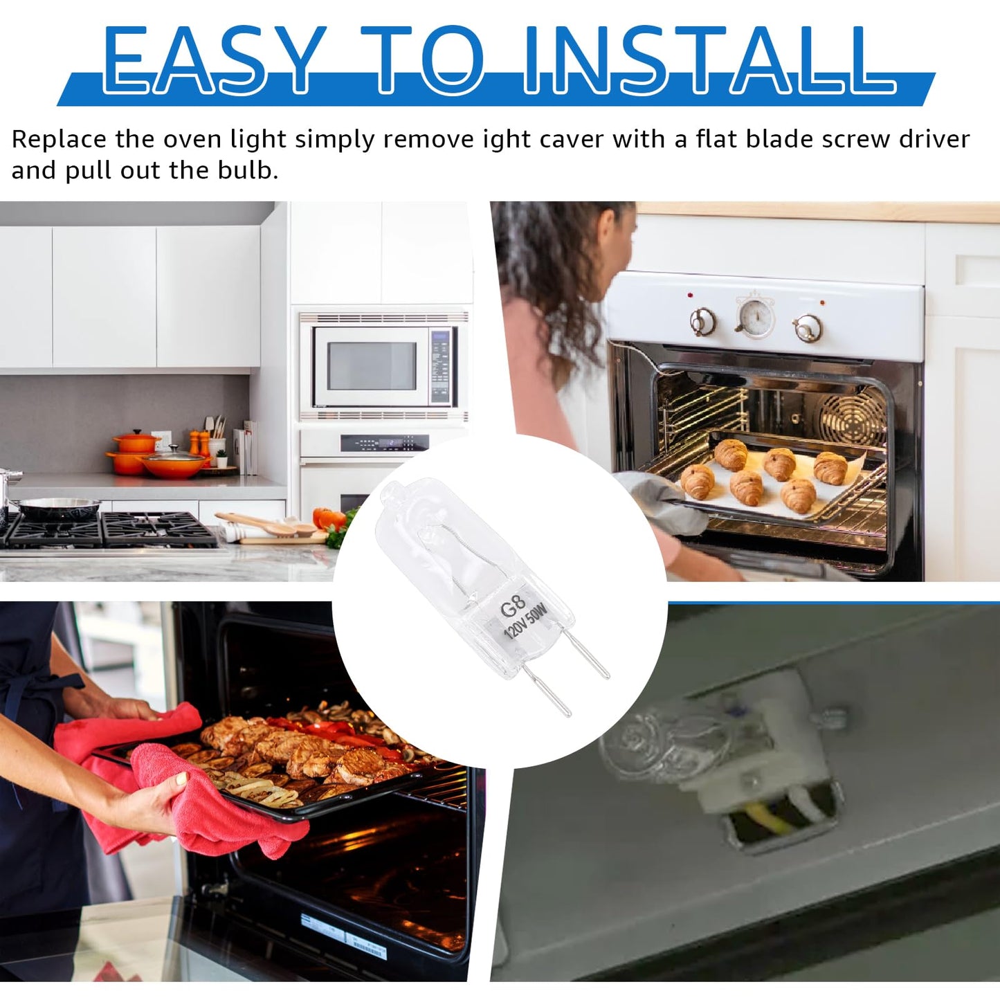 Norward for LG 6912A40002J Microwave Lamp Halogen Light Bulb Compatible with LG Kenmore LMV2031ST LMV2031BD 83543, 120V 50W G8 Microwave Light Bulb Replace 2025028 AH3610037 EA3610037 PS3610037, 2Pcs