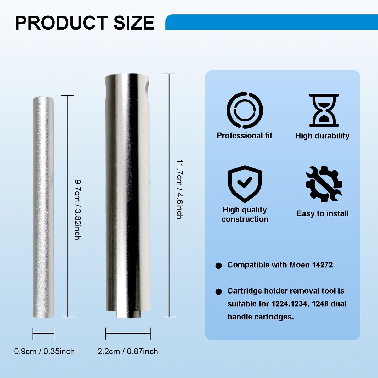 Moen 1224 Cartridge Removal Tool with Handle for 14272/1234/1248, Cartridge Retainer Puller Faucet Remover for Moen Bathtub and Faucet Repair