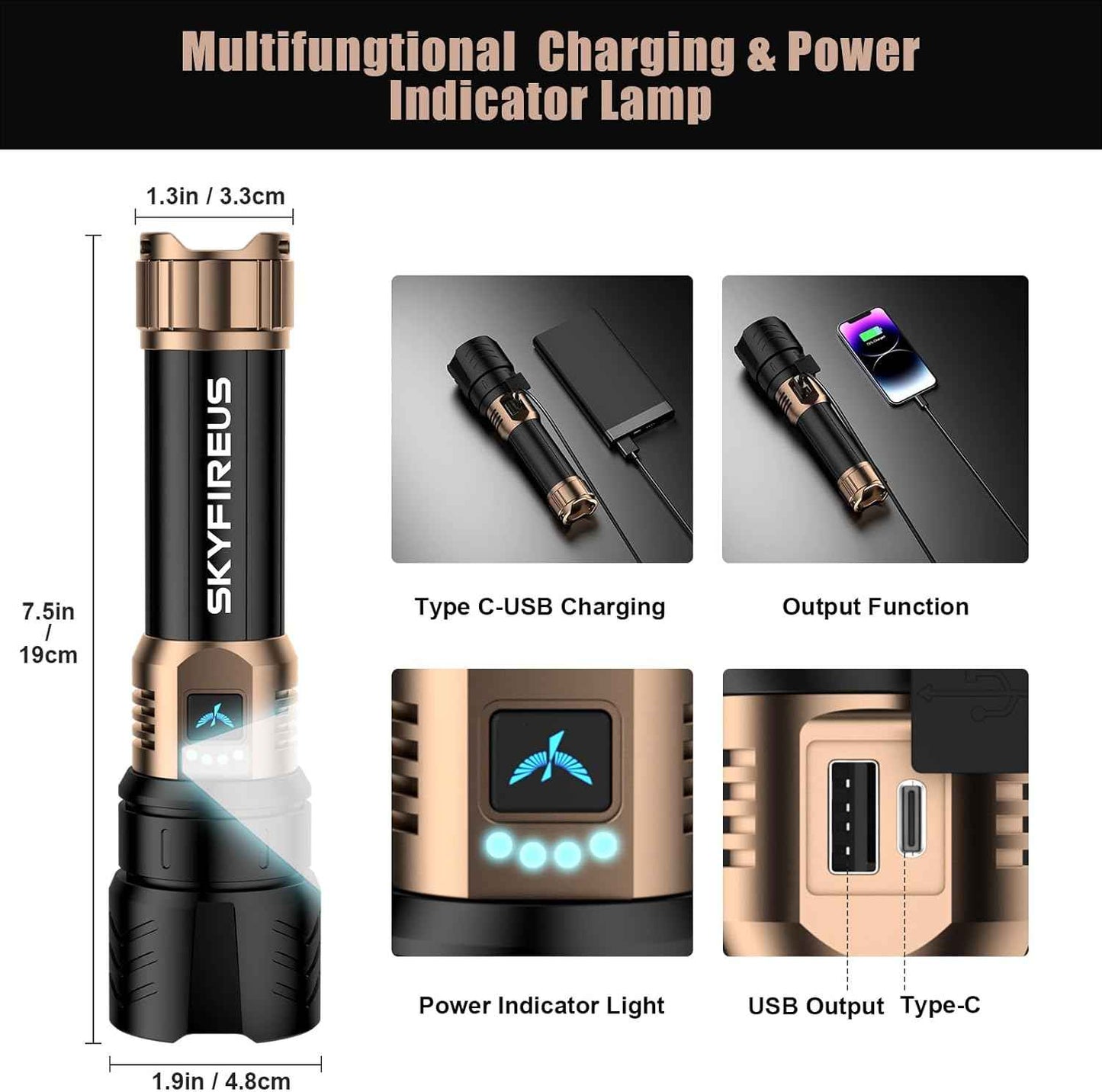 2000 Lumen Rechargeable LED Flashlight - Waterproof Tactical Light with Zoom & 4 Modes for Camping & Outdoor Use