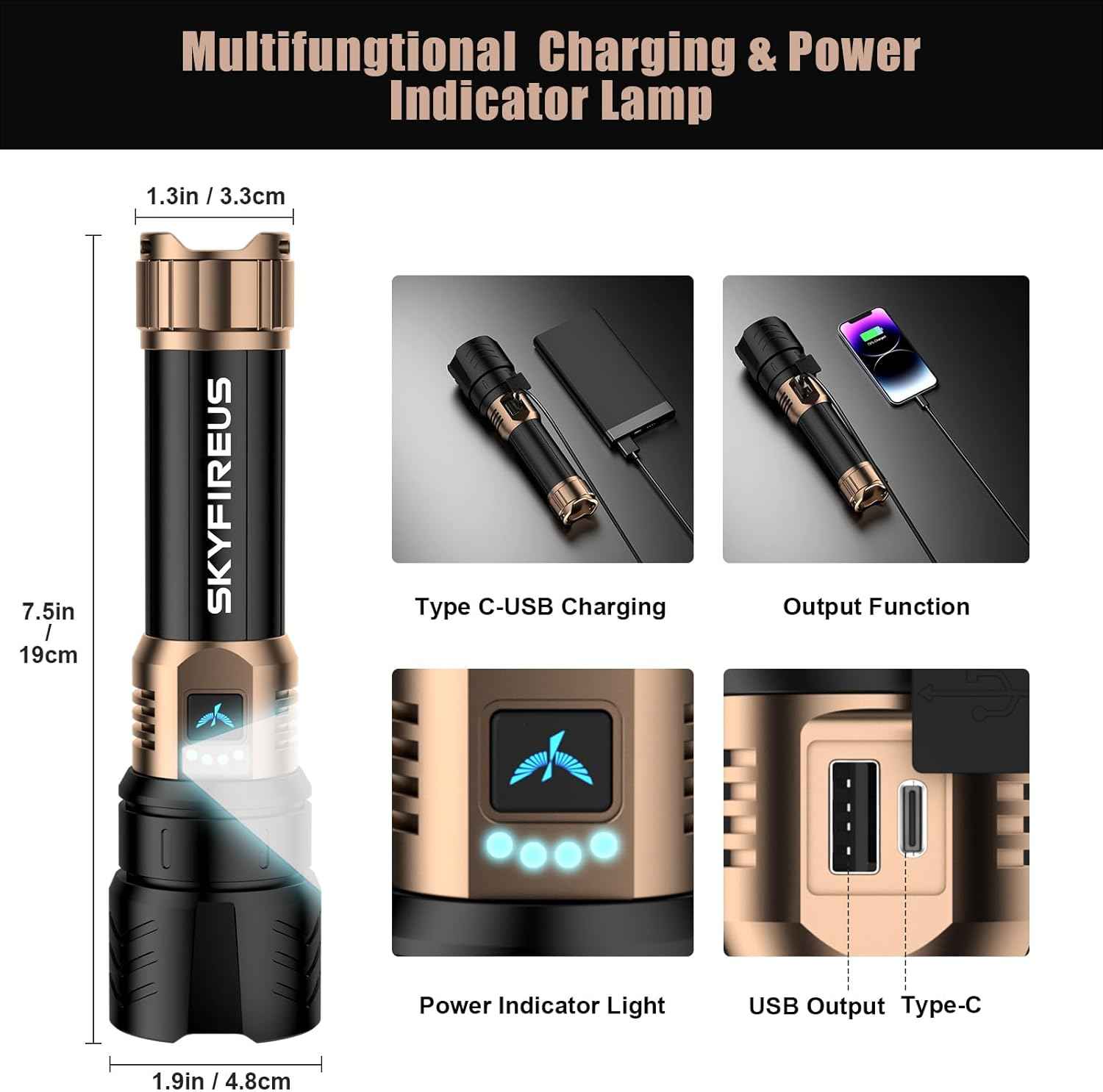 2000 Lumen Rechargeable LED Flashlight - Waterproof Tactical Light with Zoom & 4 Modes for Camping & Outdoor Use