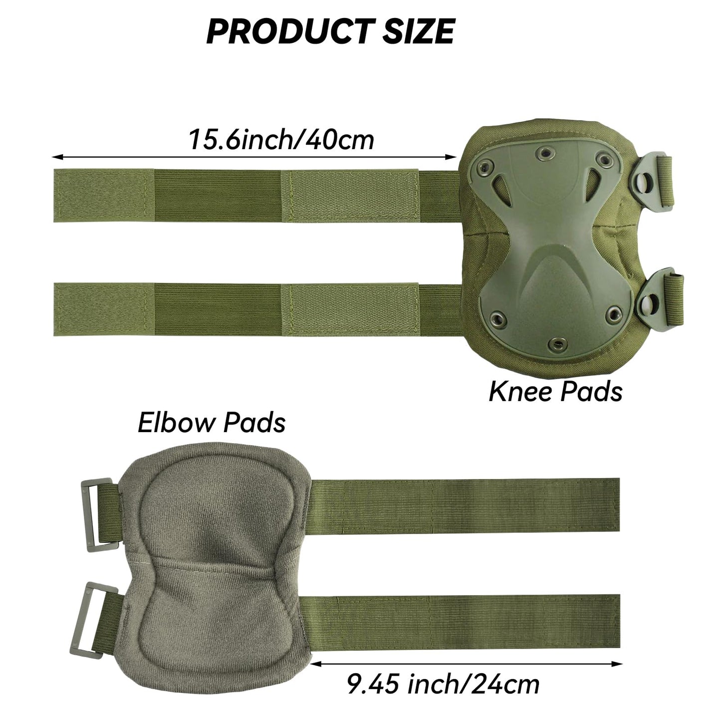 Tactical Combat Knee & Elbow Protective Pads Set for Outdoor CS Paintball Game Cycling Safety Skateboarding Gear Skates Knee Protection Guard Pads (Green)