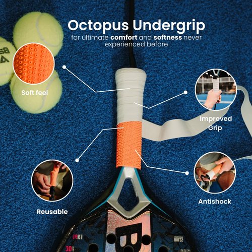 ROCKETGRIP Octopus Padel Grip (2-Pack) β Soft Silicone Undergrip for Padel Racket β Cushioned, Sweat-Resistant Fit for Padel Racquet β Vibration Dampening Padel Accessory (Orange)