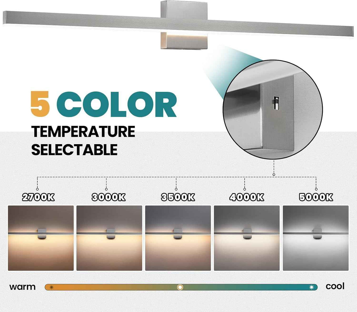 24-Inch Dimmable Gold Bathroom Vanity Light - Modern LED Bar Fixture for Over Mirror