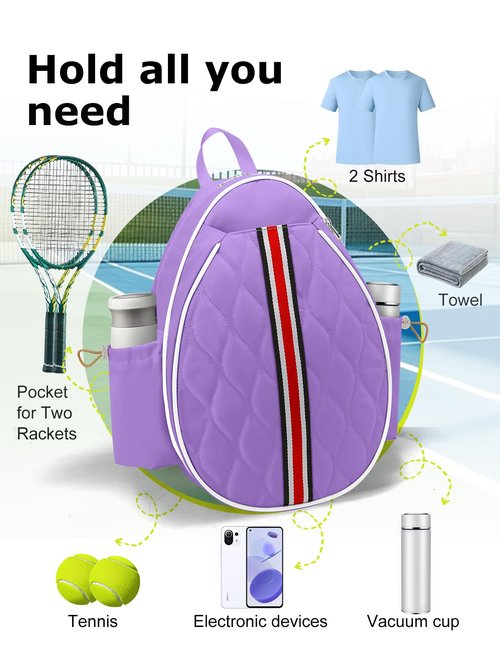 Lunbxx Tennis Bags Holds 2 Rackets for Women & Men, Tennis Backpack Crossbody & Shoulder Racket Bag, Insulated Pocket, Pickleball Bags for Women, Men and Youth (purple)