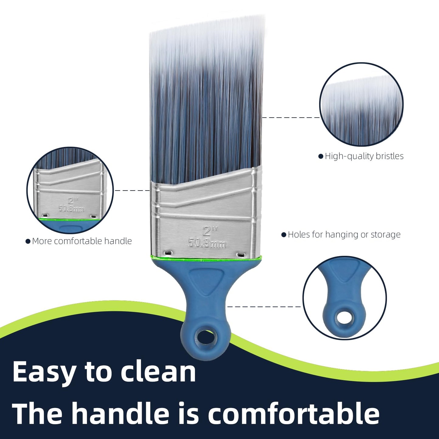 Wesquer Paint Brushes Short Handle Paint Brush for Painting Walls Stain Wood Small Areas Cutting and Trim Works Home Improvement Paint Supplies 3 Pack