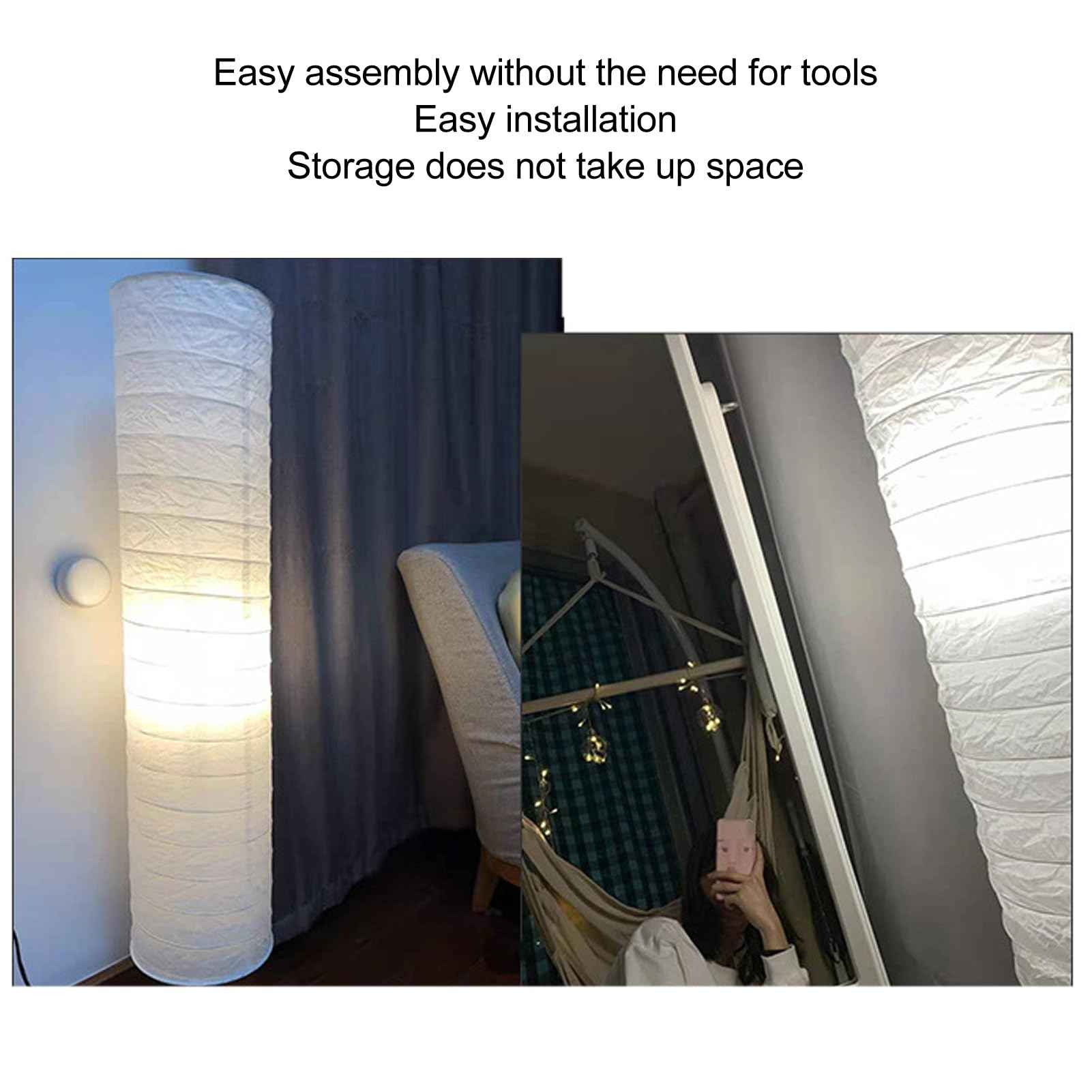Rice Paper Floor Lamp Shade, Paper Floor Lampshade Light Accessories, Foldable Rice Paper Lamp Replacement Shade, Light Bulb Cage Guard for Living Room, 37 Inch