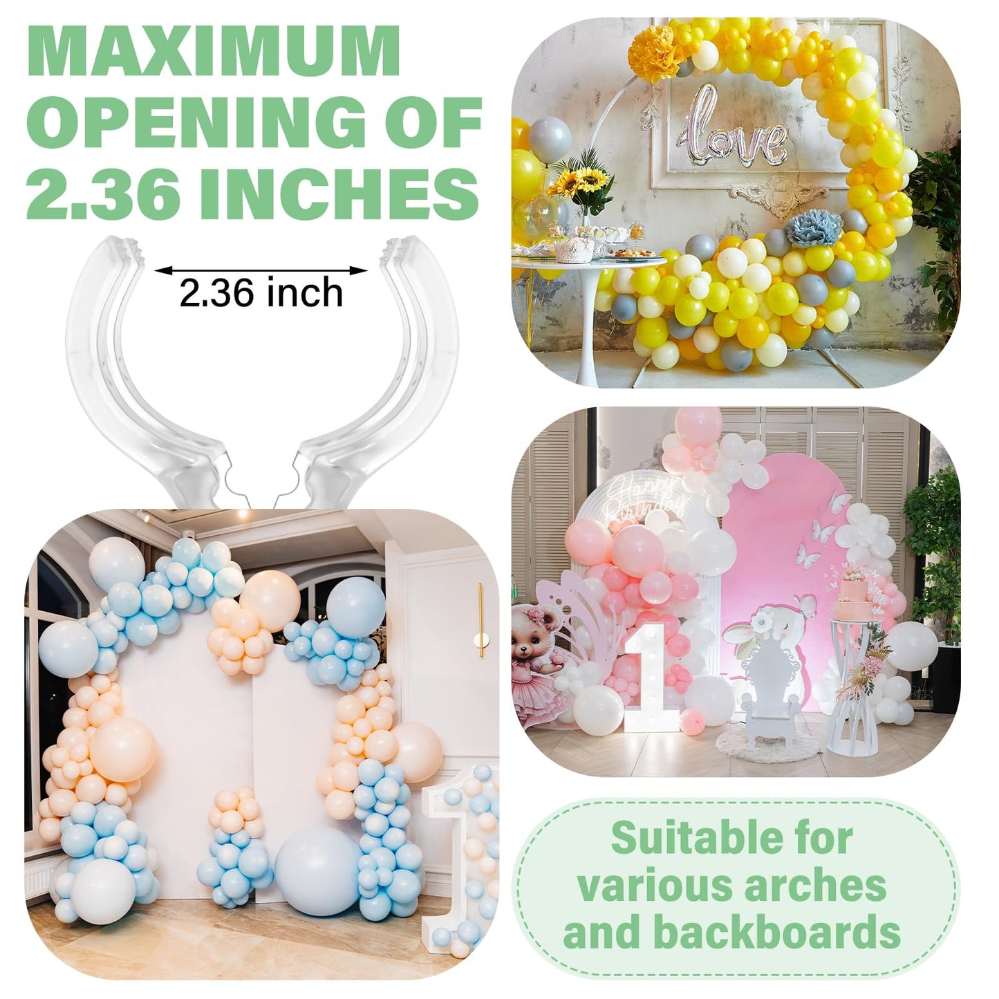 LemonRoad 10 Pack Large Balloon Arch Clips Plastic Transparent Backdrop Spring Clamps 3.5 Inch Heavy Duty Clip for Balloon Arch Kit Birthday Decoration Crafts Woodworking Photography Studios (Clear)