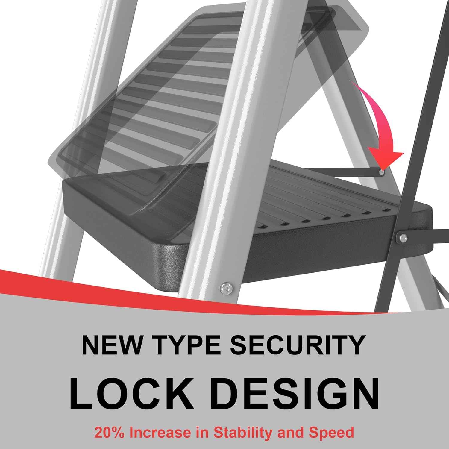 DIAMONDFORGE 4-Step Folding Ladder - Sturdy Steel Construction, Anti-Slip Pedals & Feet, Handgrip - Home Use, White & Red