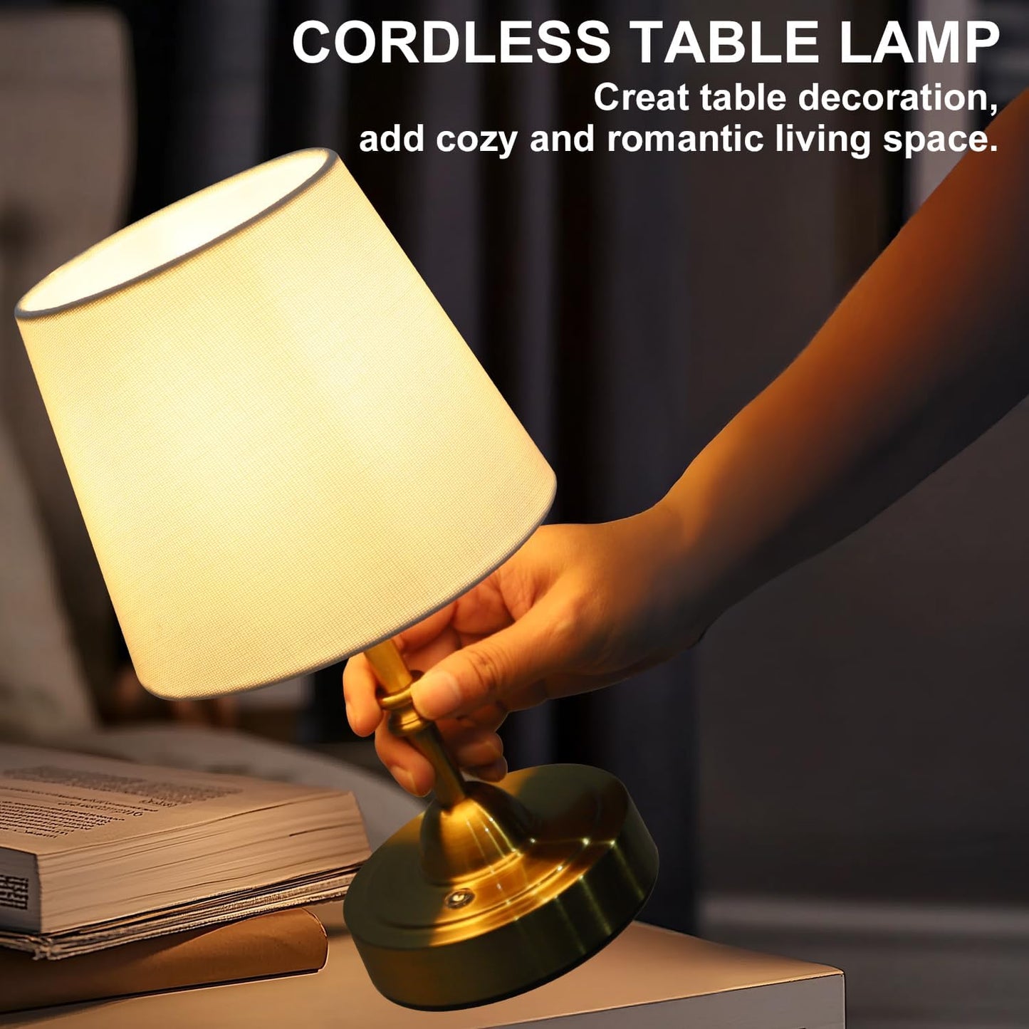 Rechargeable Cordless Touch Table Lamp - 5000mAh Battery, 3-Level Dimmable, Portable Brass Night Light for Home & Patio