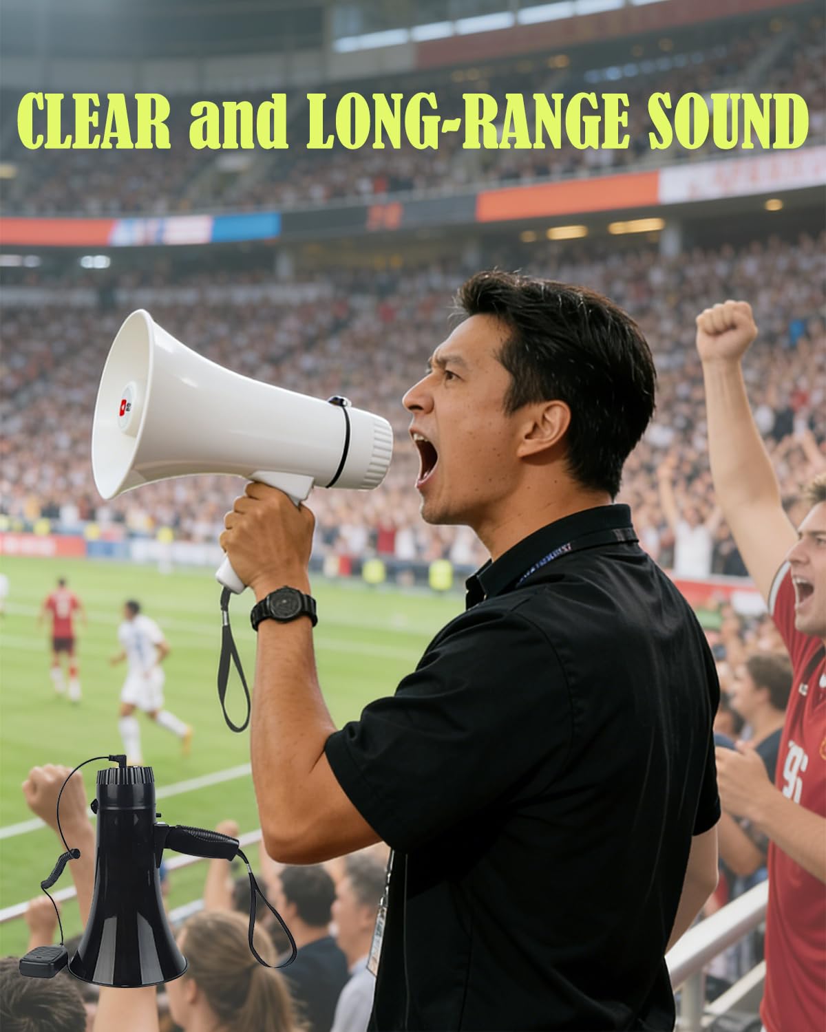 B S 30W Megaphones Bullhorn with with 240 Seconds Recording,Voice Siren for Indoor Outdoor Activities,White