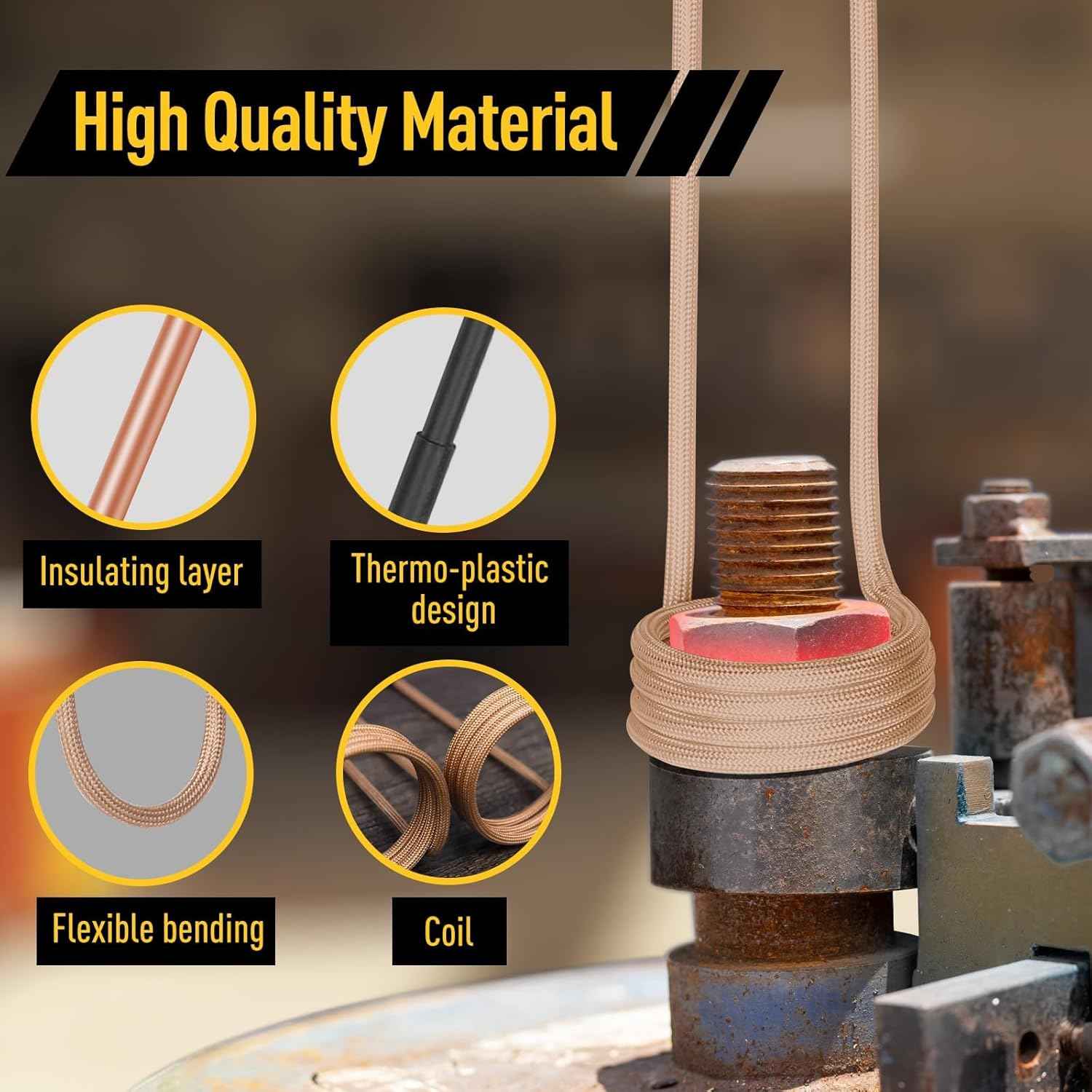 Induction Heater Coil Kit - 10PCS Flexible Coils for Bolt Removal & Long Lifespan